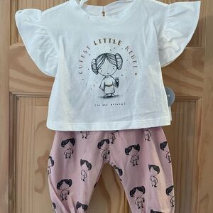 Baby Gap Cutest Little Rebel White Top and Pink Pants Matching Set 0-3 mo NWT